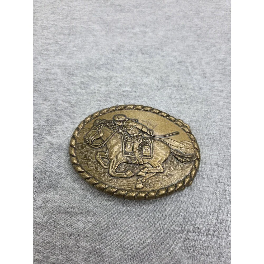 1981 Mervyns Stallion Pony Express Solid Brass Belt Buckle